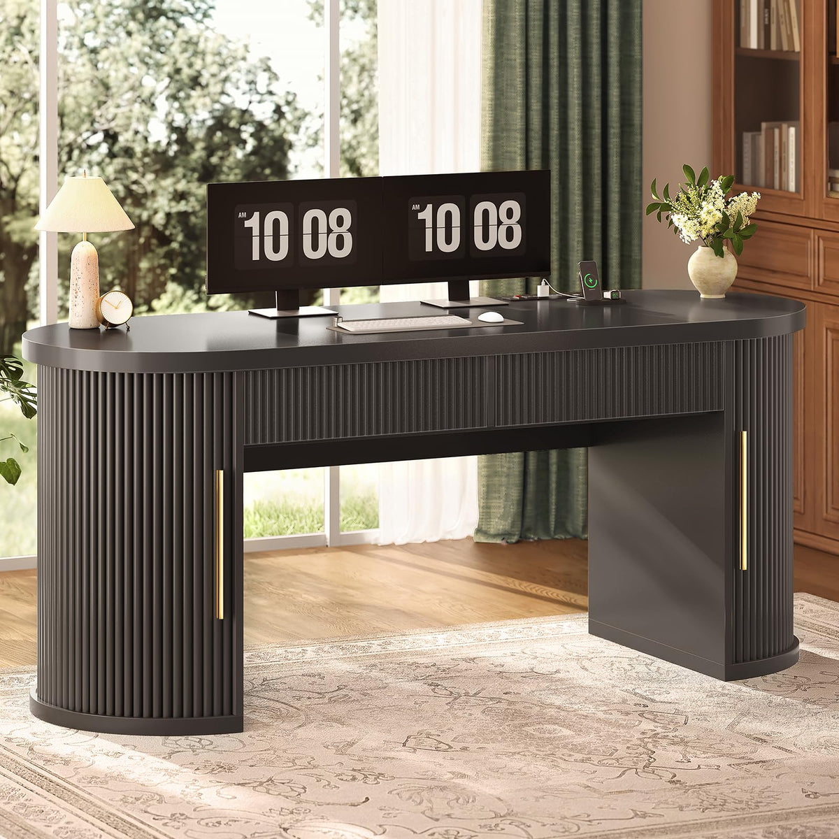 58.3" x 21.7" Fluted Executive Desk with 2 Drawers Q811034