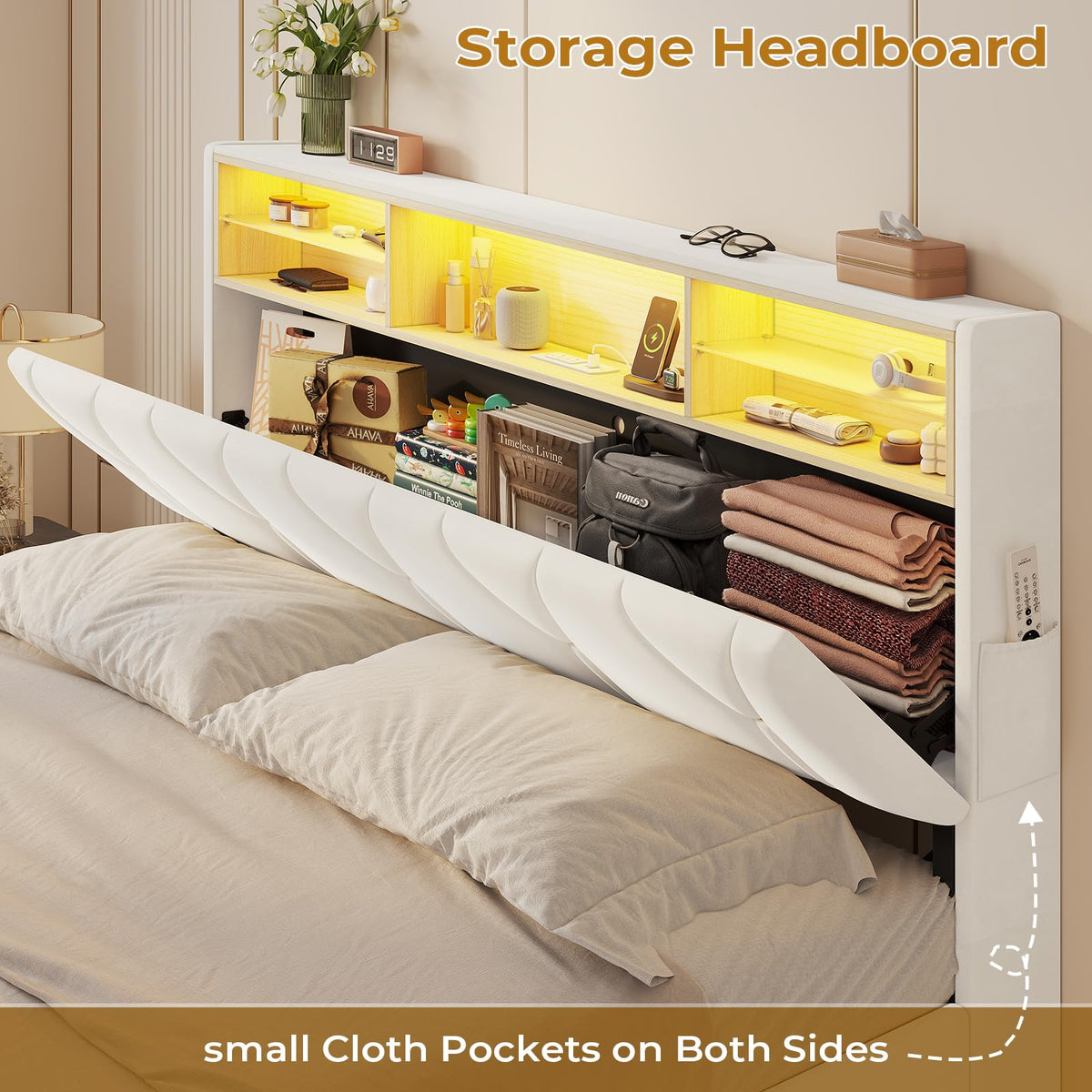 Full Size Bed Frame with Storage Headboard and LED Lights R92442