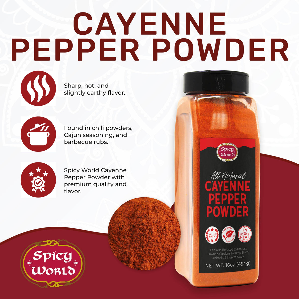 Cayenne Pepper Powder 16oz Jar 50,000 SHU Gluten Free P890
