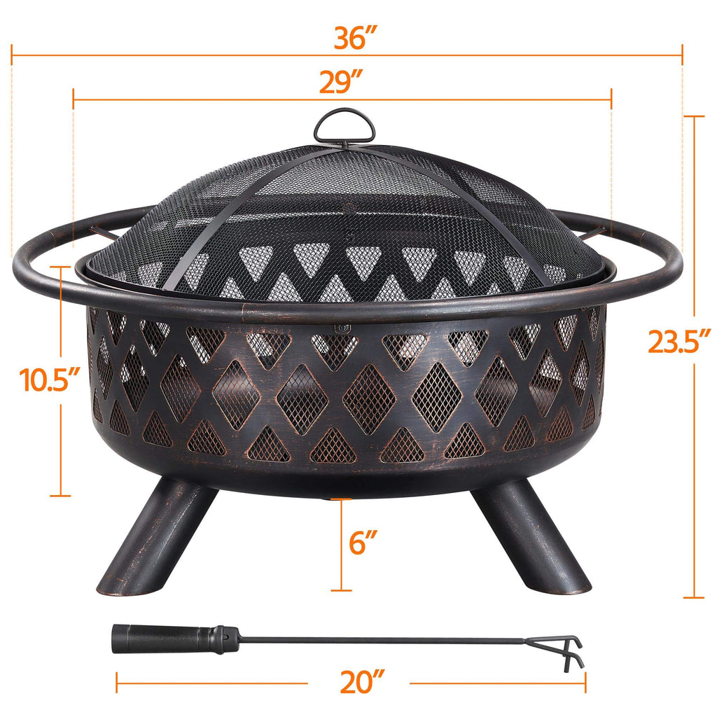 36in Wood Burning Fire Pit with Spark Screen X502