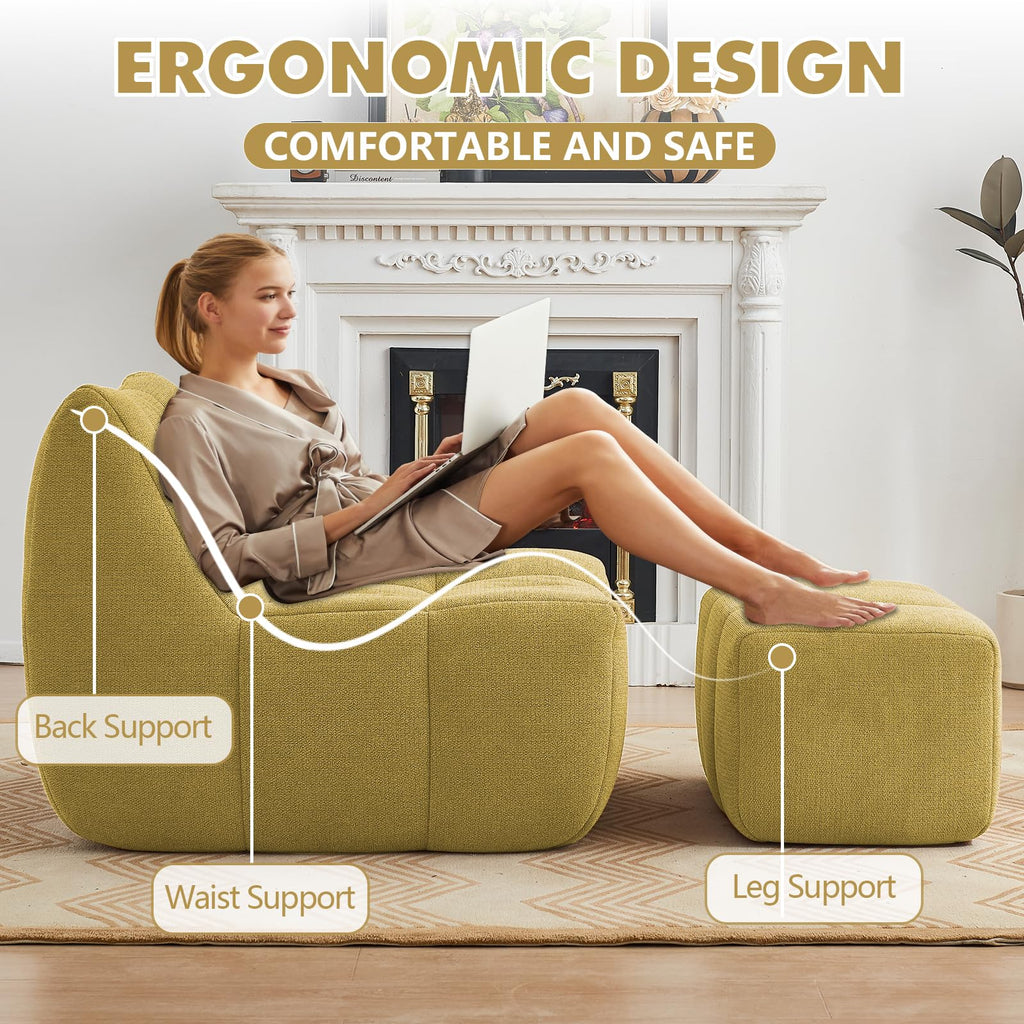 Yellow Memory Foam Bean Bag Chair with Ottoman Y901