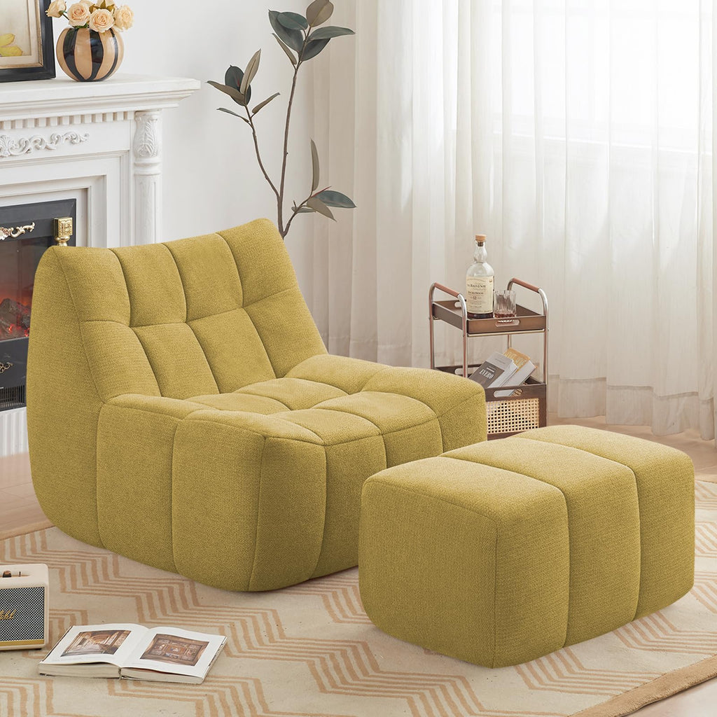 Yellow Memory Foam Bean Bag Chair with Ottoman Y901
