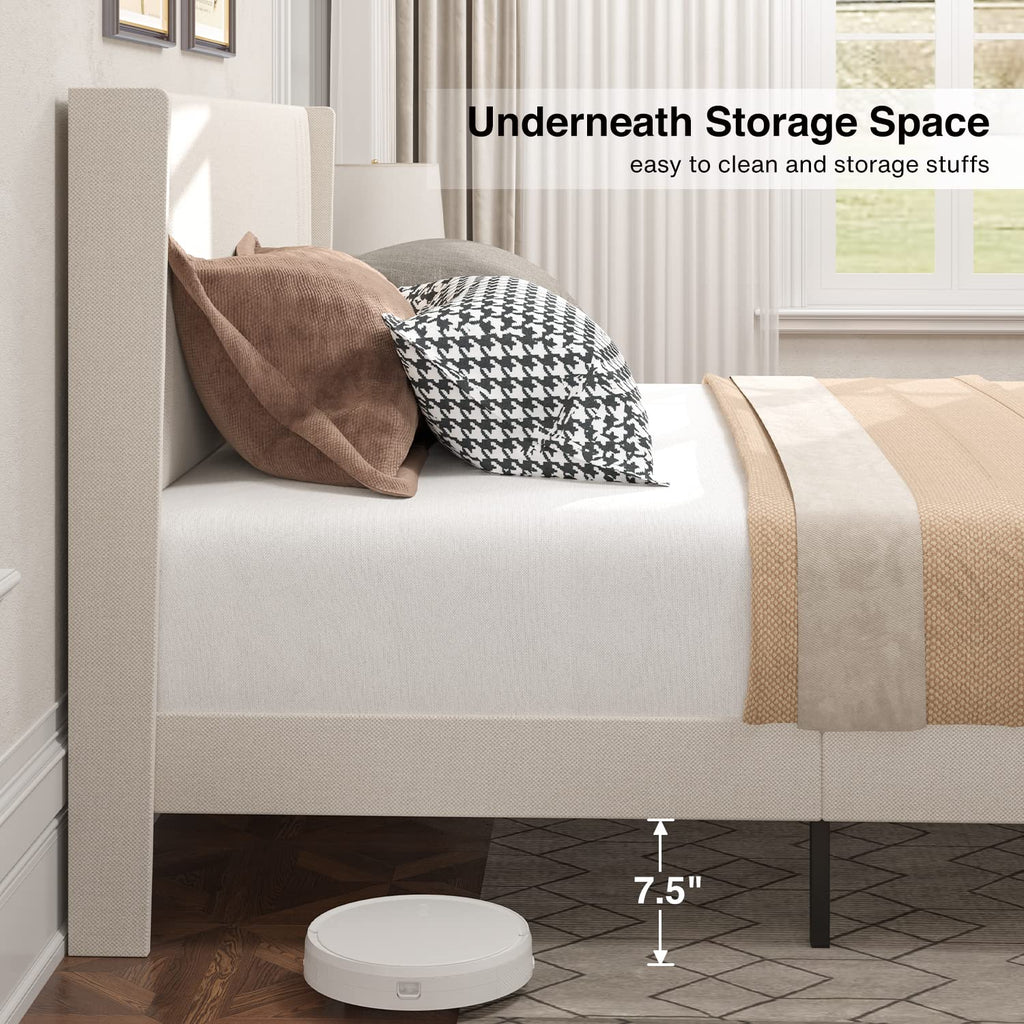 Queen Upholstered Platform Bed with Wingback Headboard M299