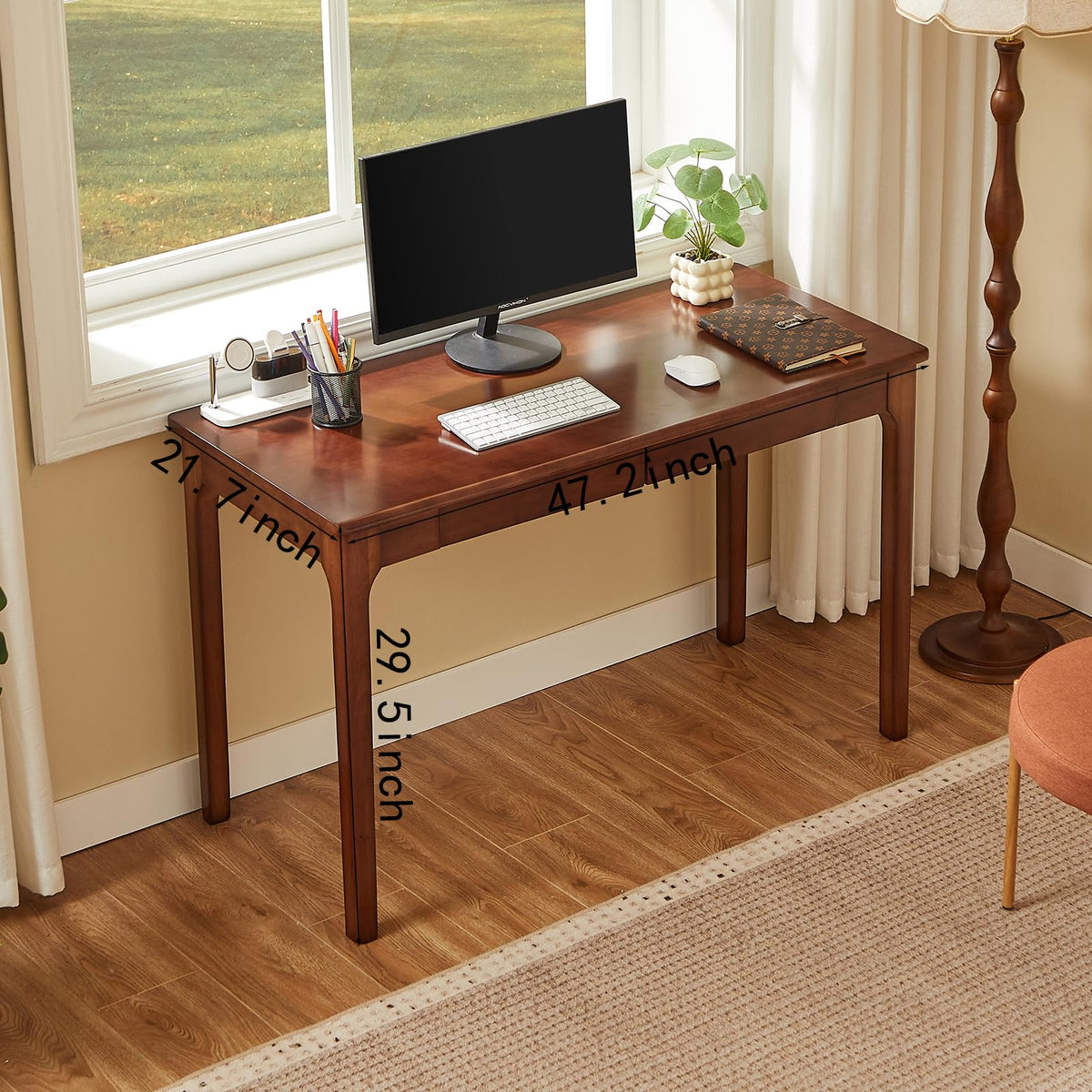 Black Walnut Solid Wood Computer Desk with Drawers K6944