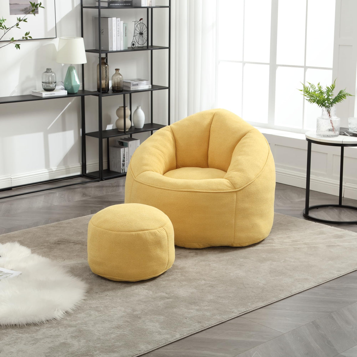 Yellow 3.4 FT Bean Bag Chair with Ottoman V3247