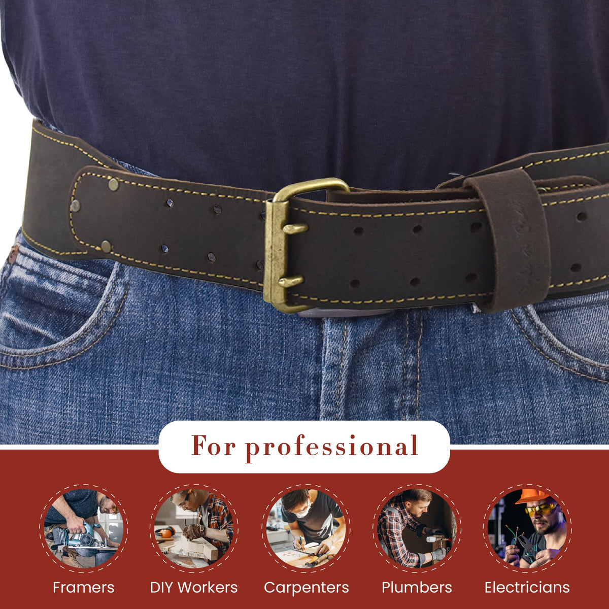 3" Wide Full-Grain Oiled Leather Work Belt F1867