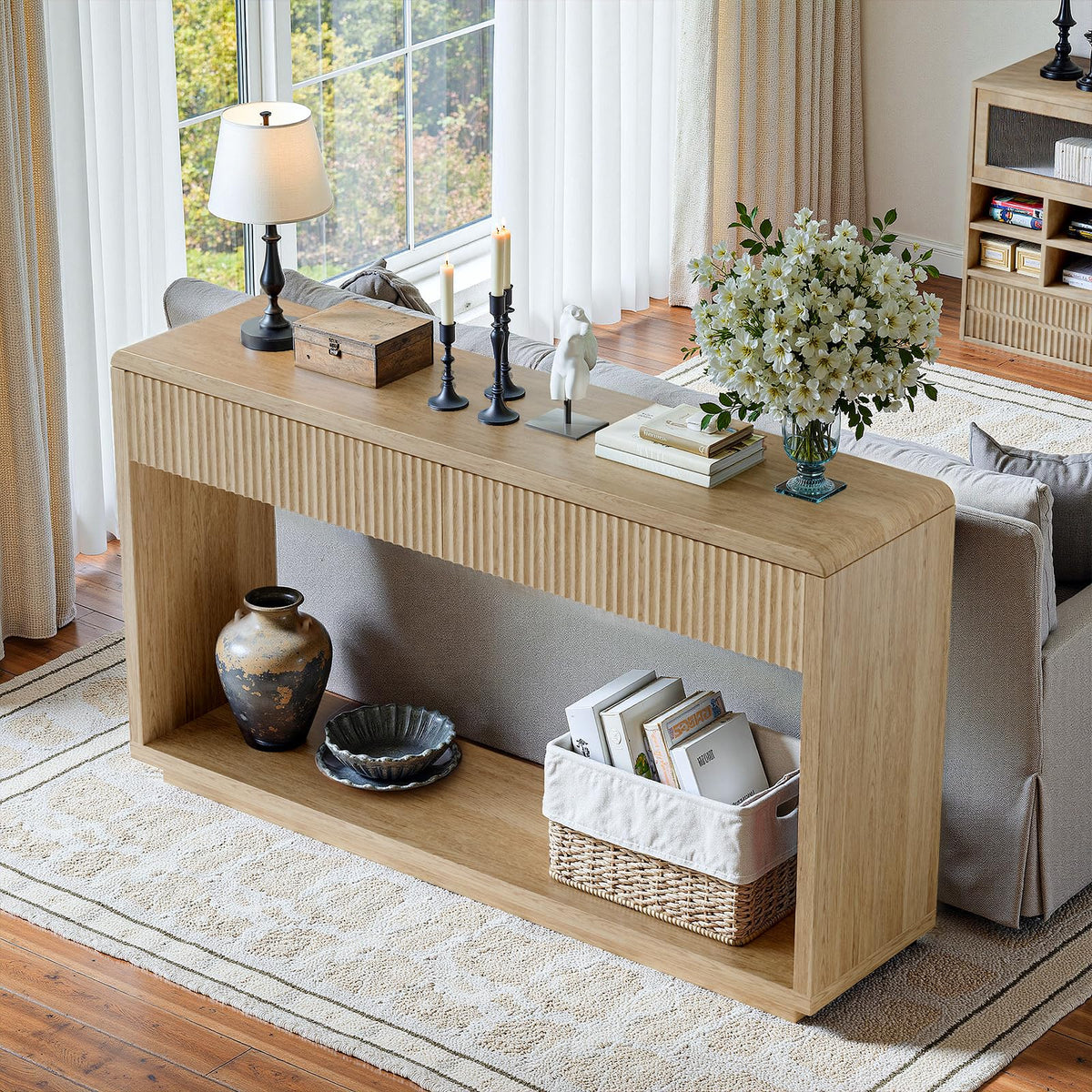 59'' Oak Console Table with Drawers V99247