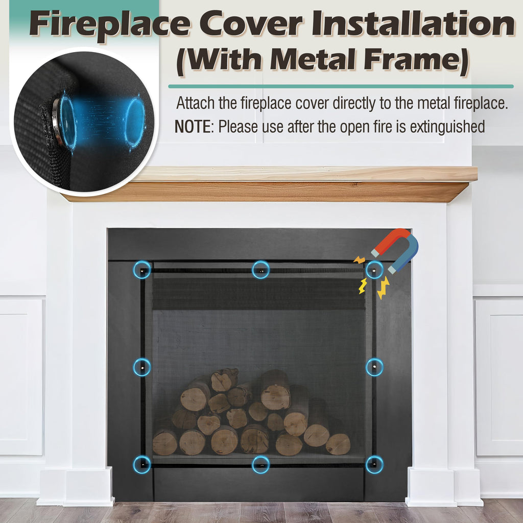 Black Magnetic Mesh Fireplace Cover V968