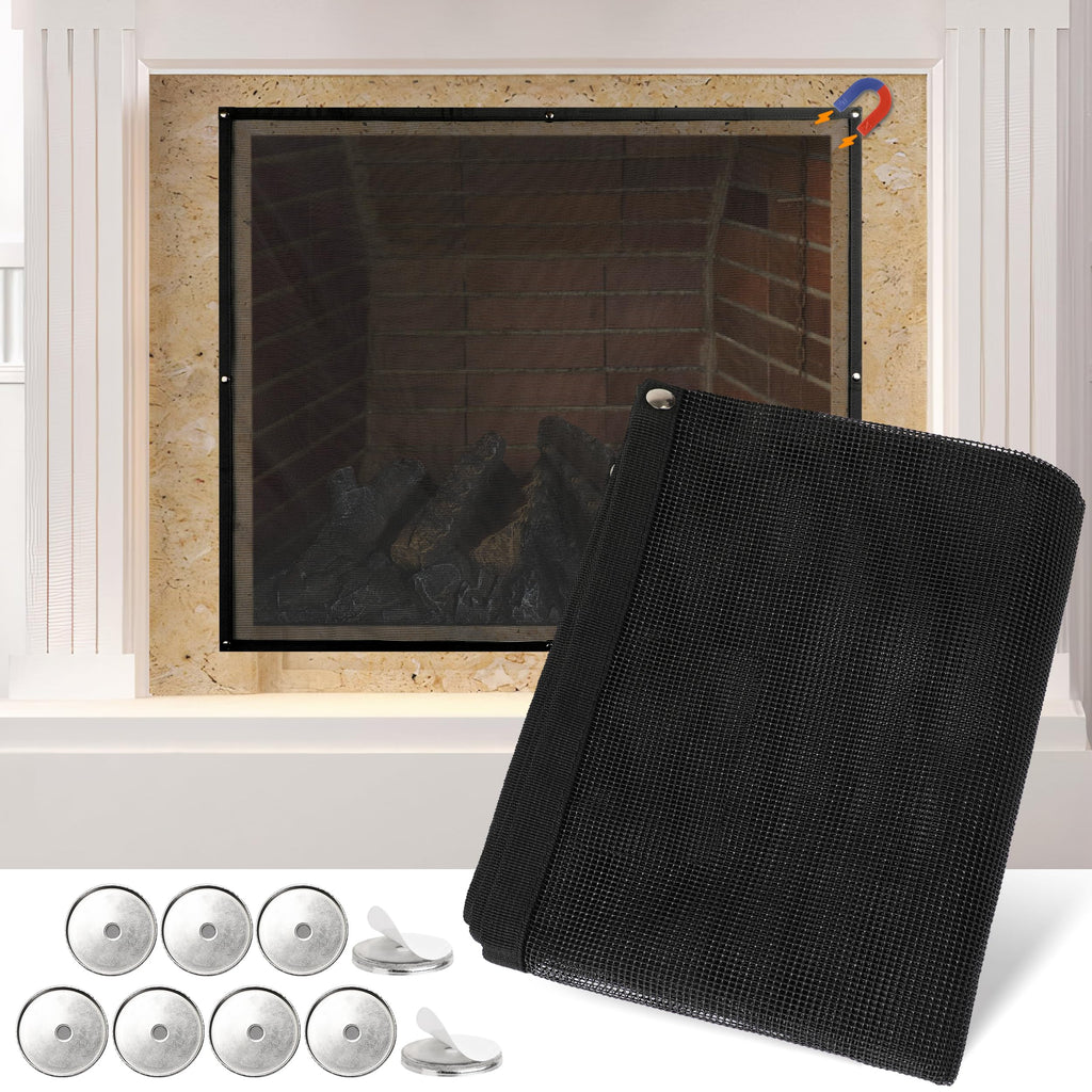 Black Magnetic Mesh Fireplace Cover V968
