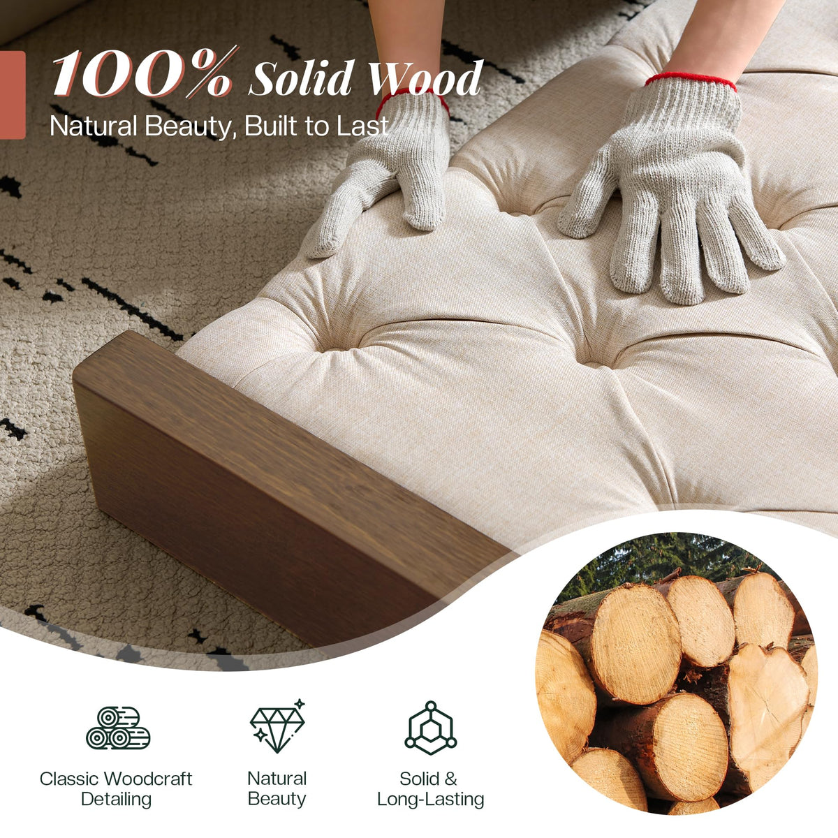 Queen Size Solid Wood Bed Frame with Wingback Headboard C3402
