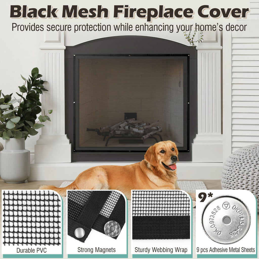 Black Magnetic Mesh Fireplace Cover V968