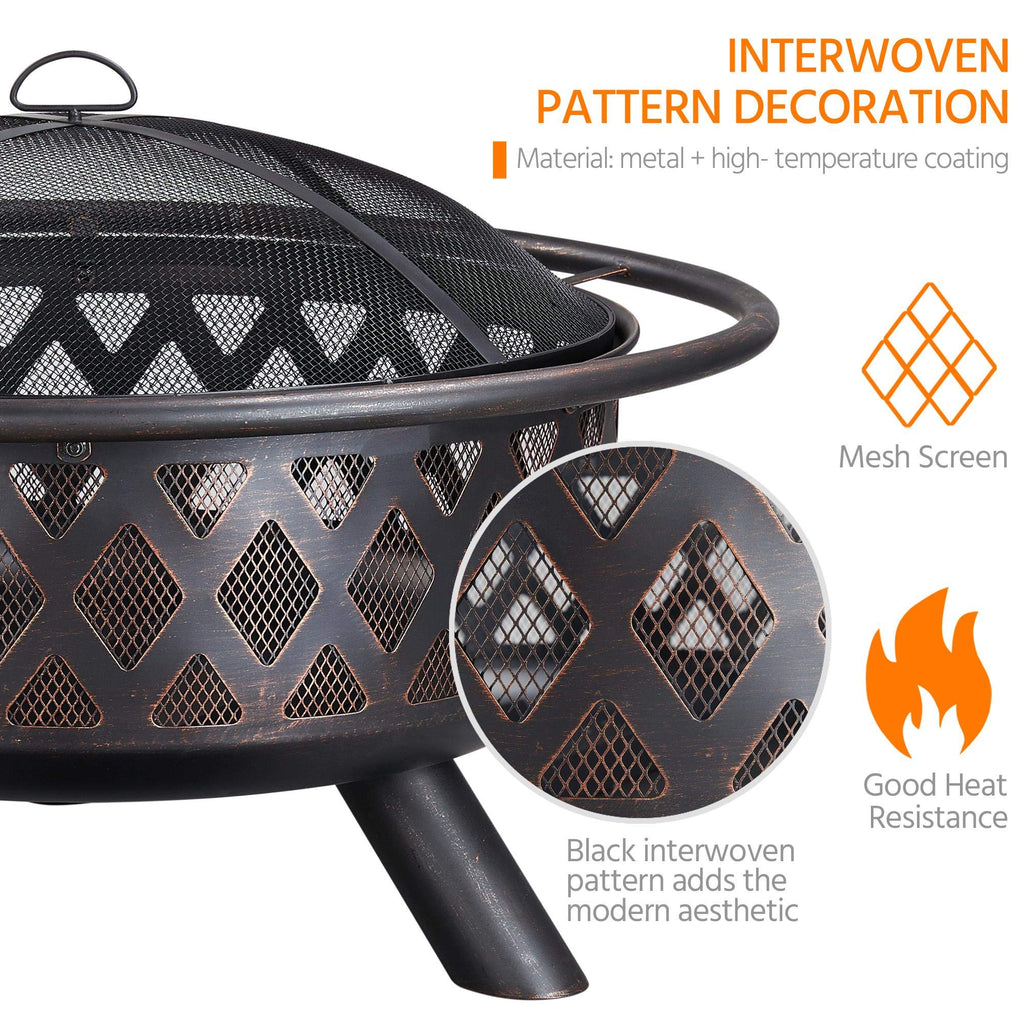 36in Wood Burning Fire Pit with Spark Screen X502