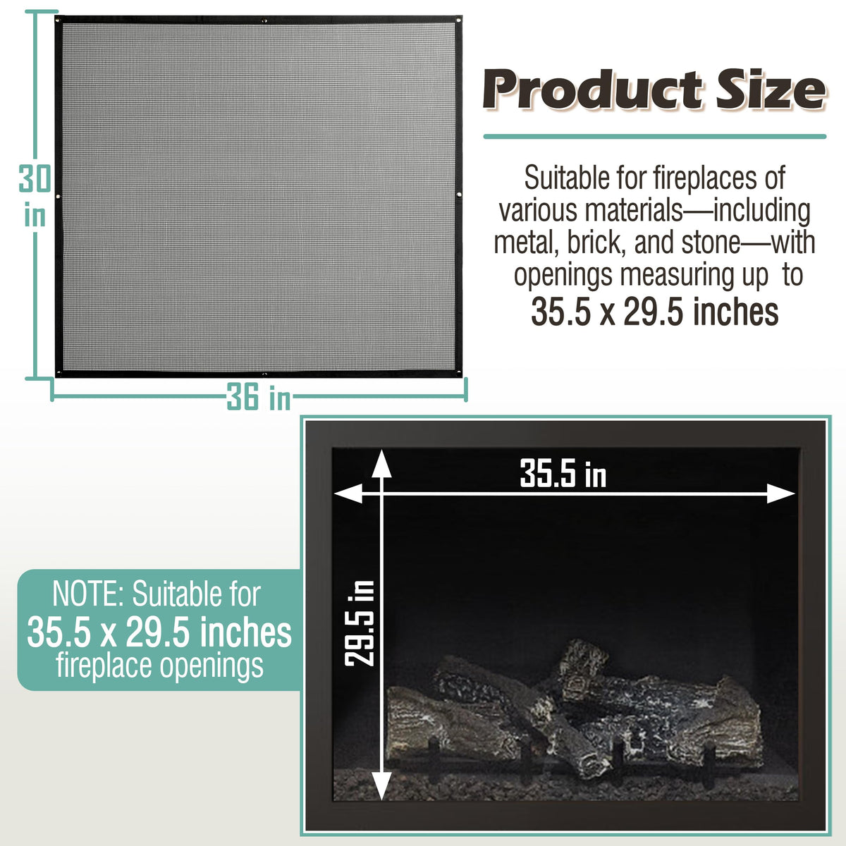 Black Magnetic Mesh Fireplace Cover V968