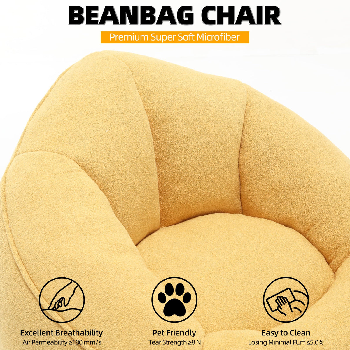 Yellow 3.4 FT Bean Bag Chair with Ottoman V3247
