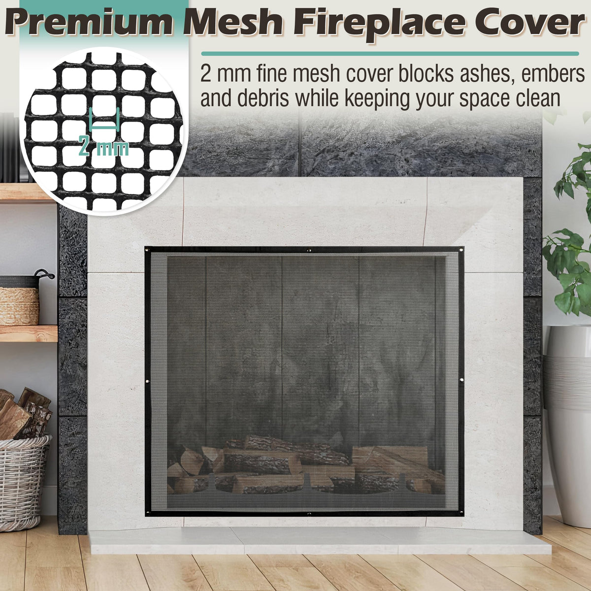 Black Magnetic Mesh Fireplace Cover V968