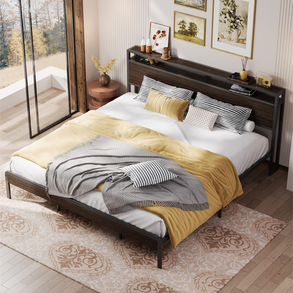California King Bed Frames with Storage Shelf Headboard L645997