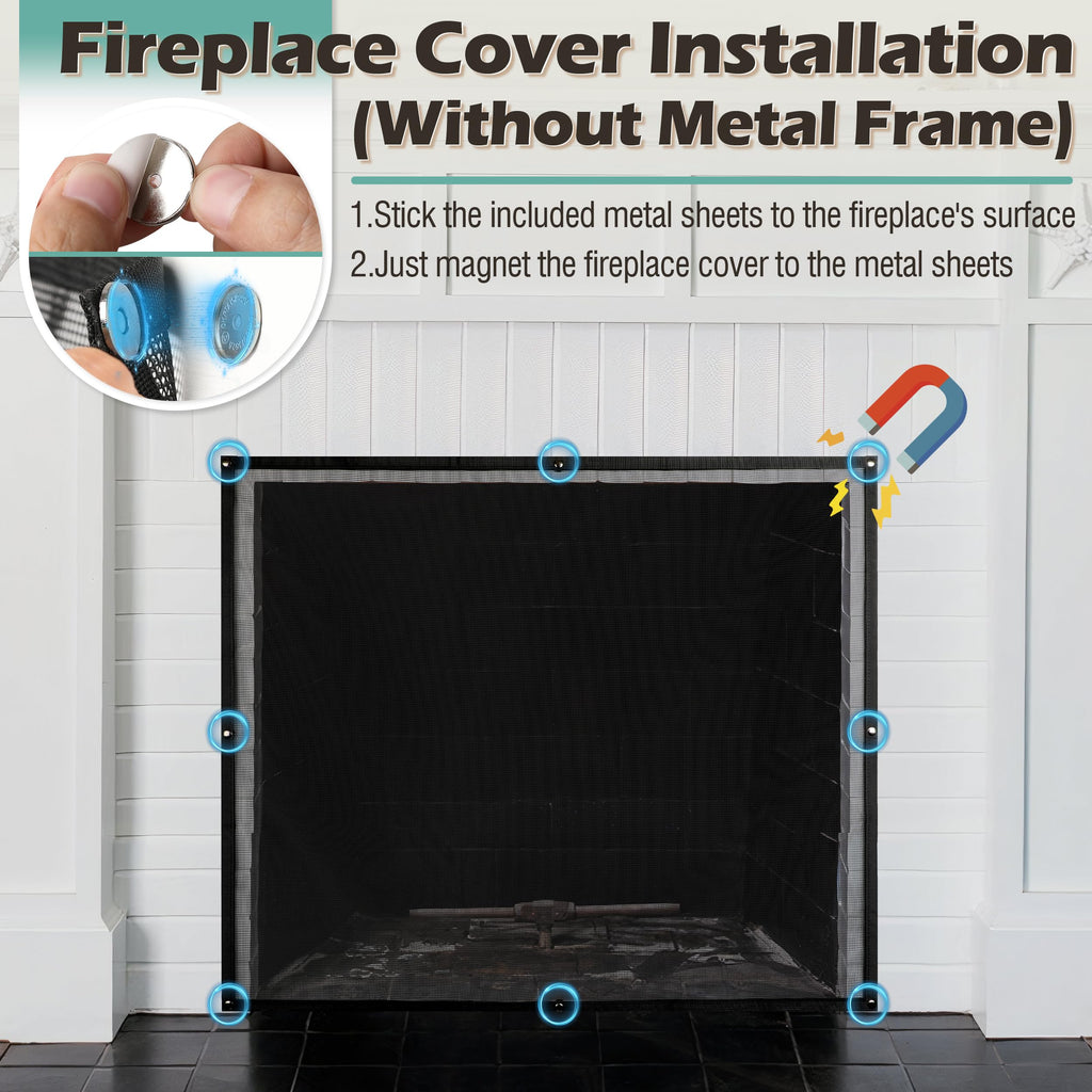 Black Magnetic Mesh Fireplace Cover V968